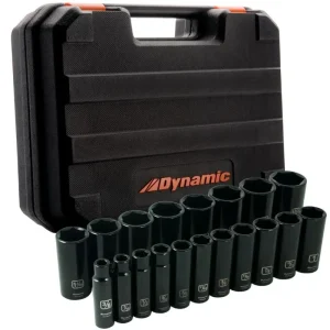 Dynamic Tools 1/2in Drive 19 Pieces 6 Point Deep SAE Impact Socket Set D018026