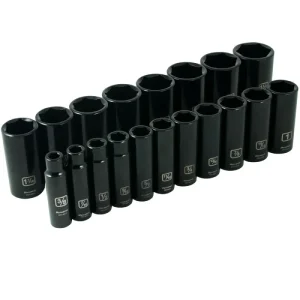 Dynamic Tools 1/2in Drive 19 Pieces 6 Point Deep SAE Impact Socket Set D018026