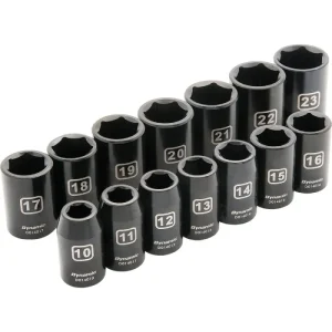 Dynamic Tools 1/2in Drive 14 Piece 6 Point, Standard Impact, Metric Socket Set, 10mm – 23mm D018023