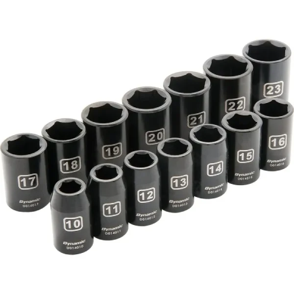 Dynamic Tools 1/2in Drive 14 Piece 6 Point, Standard Impact, Metric Socket Set, 10mm – 23mm D018023