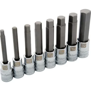 Dynamic Tools 1/2in Drive 8 Piece Long SAE, Hex Socket Set, 1/4in – 3/4in D018019