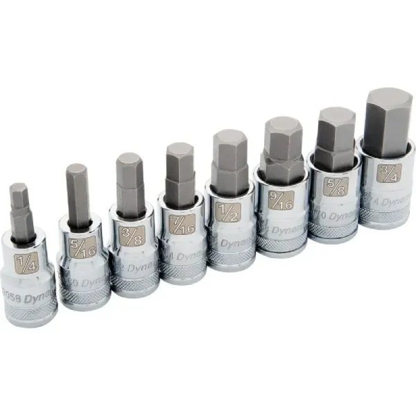 Dynamic Tools 1/2in Drive 8 Piece Standard SAE, Hex Socket Set, 1/4in – 3/4in D018018