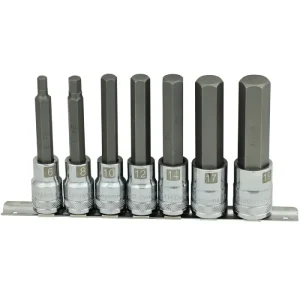 Dynamic Tools 1/2in Drive 7 Piece, Metric Long, Hex Socket Set, 6mm – 19mm D018015