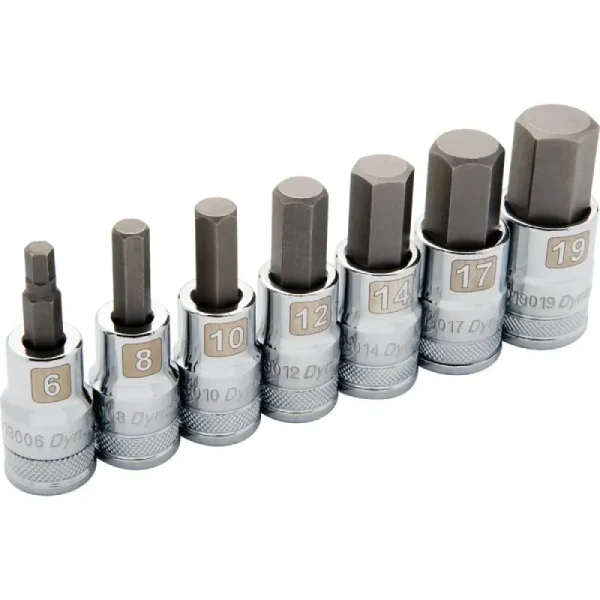 Dynamic Tools 1/2in Drive 7 Piece, Metric Standard, Hex Socket Set, 6mm – 19mm D018014