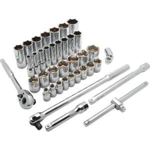 Dynamic Tools 1/2in Drive 38 Piece 6 Point, Standard/Deep, SAE Socket Set, 3/8 – 1-5/16in D018012