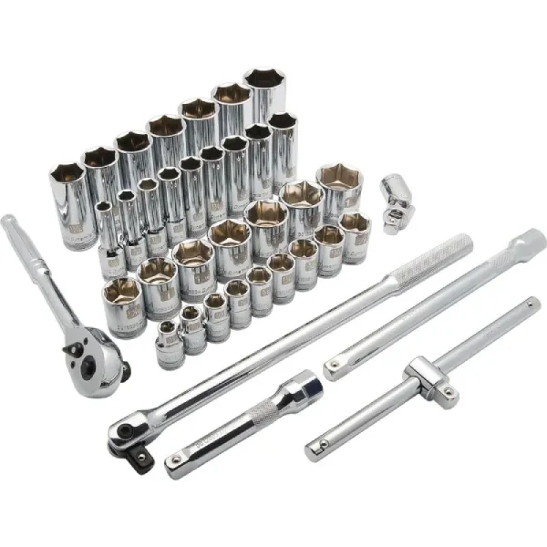 Dynamic Tools 1/2in Drive 38 Piece 6 Point, Standard/Deep, SAE Socket Set, 3/8 – 1-5/16in D018012