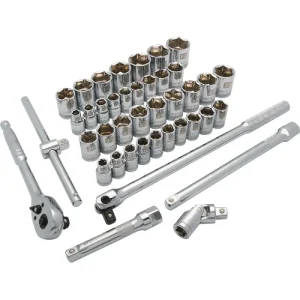 Dynamic Tools 1/2in Drive 41 Piece 6 Point Standard, SAE/Metric Socket Set, 3/8in – 1-5/16in, 10mm –