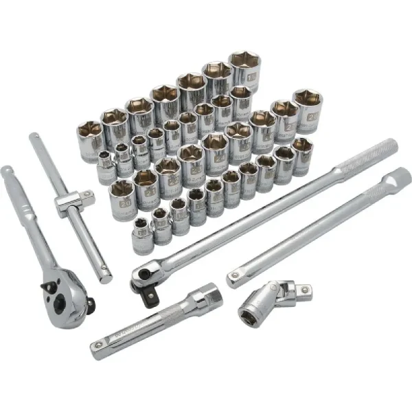Dynamic Tools 1/2in Drive 41 Piece 6 Point Standard, SAE/Metric Socket Set, 3/8in – 1-5/16in, 10mm –