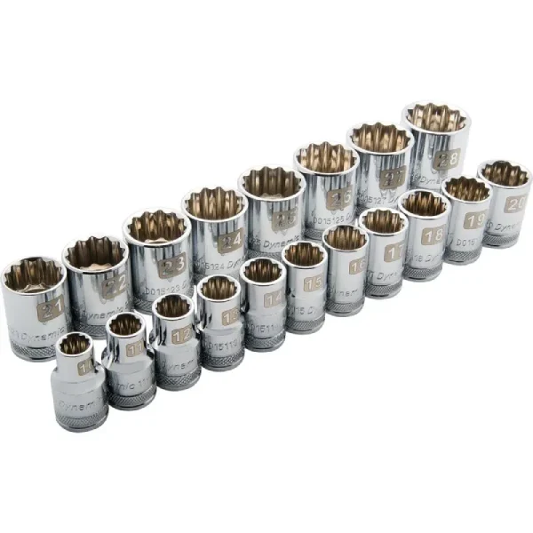 Dynamic Tools 1/2in Drive 19 Piece 12 Point Standard, Metric Socket Set, 10mm – 28mm D018006