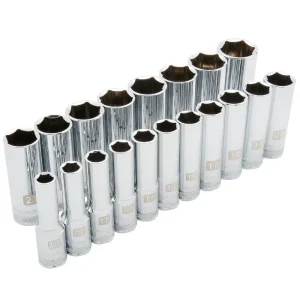 Dynamic Tools 1/2in Drive 19 Piece 6 Point Deep, Metric Socket Set, 10mm – 28mm D018005