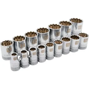 Dynamic Tools 1/2in Drive 16 Piece 12 Point Standard, SAE Socket Set, 3/8in – 1-5/16in D018002