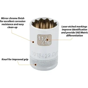 Dynamic Tools 1/2in Drive 16 Piece 12 Point Standard, SAE Socket Set, 3/8in – 1-5/16in D018002