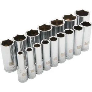 Dynamic Tools 1/2in Drive 16 Piece 6 Point Deep, SAE Socket Set, 3/8in – 1-5/16in D018001