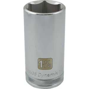 Dynamic Tools 1/2in Drive 6 Point SAE, 1-1/8in Deep Length, Chrome Finish Socket D016536