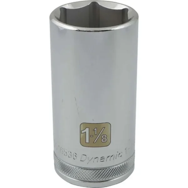 Dynamic Tools 1/2in Drive 6 Point SAE, 1-1/8in Deep Length, Chrome Finish Socket D016536