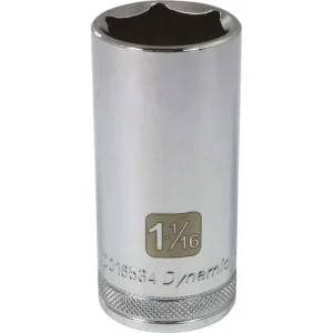 Dynamic Tools 1/2in Drive 6 Point SAE, 1-1/16in Deep Length, Chrome Finish Socket D016534
