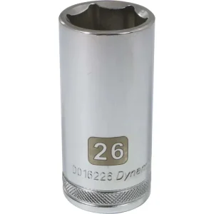 Dynamic Tools 1/2in Drive 6 Point Metric, 26mm Deep Length, Chrome Finish Socket D016226