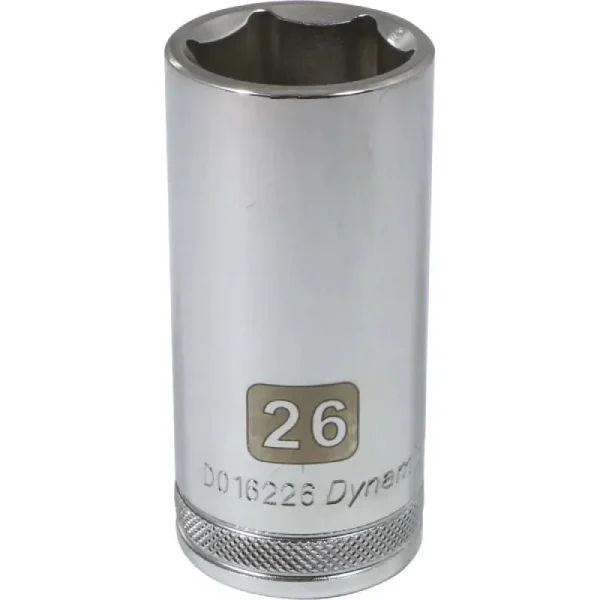 Dynamic Tools 1/2in Drive 6 Point Metric, 26mm Deep Length, Chrome Finish Socket D016226