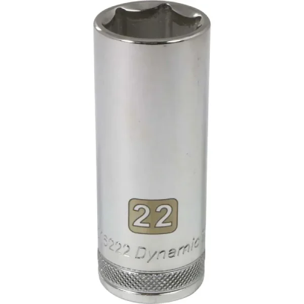 Dynamic Tools 1/2in Drive 6 Point Metric, 22mm Deep Length, Chrome Finish Socket D016222
