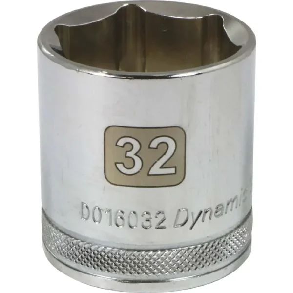 Dynamic Tools 1/2in Drive 6 Point Metric, 32mm Standard Length, Chrome Finish Socket D016032