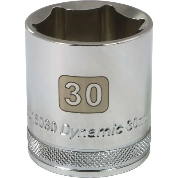 Dynamic Tools 1/2in Drive 6 Point Metric, 30mm Standard Length, Chrome Finish Socket D016030