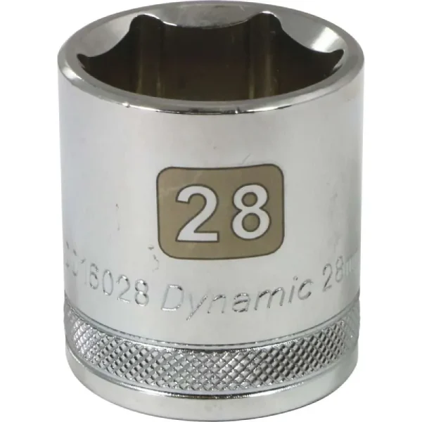 Dynamic Tools 1/2in Drive 6 Point Metric, 28mm Standard Length, Chrome Finish Socket D016028