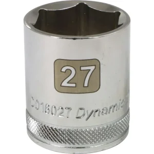 Dynamic Tools 1/2in Drive 6 Point Metric, 27mm Standard Length, Chrome Finish Socket D016027