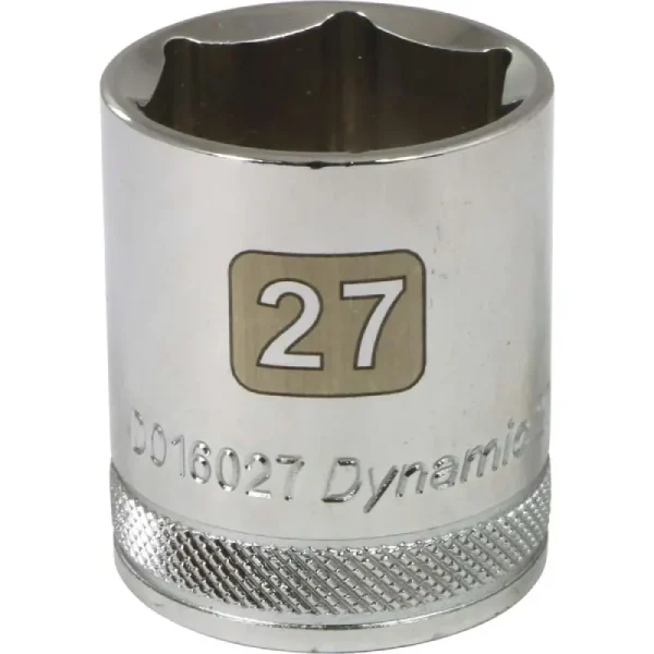 Dynamic Tools 1/2in Drive 6 Point Metric, 27mm Standard Length, Chrome Finish Socket D016027