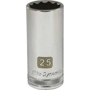 Dynamic Tools 1/2in Drive 12 Point Metric, 25mm Deep Length, Chrome Finish Socket D015725