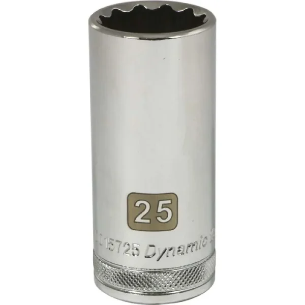 Dynamic Tools 1/2in Drive 12 Point Metric, 25mm Deep Length, Chrome Finish Socket D015725