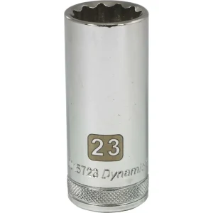 Dynamic Tools 1/2in Drive 12 Point Metric, 23mm Deep Length, Chrome Finish Socket D015723