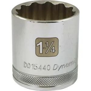 Dynamic Tools 1/2in Drive 12 Point SAE, 1-1/4in Standard Length, Chrome Finish Socket D015440