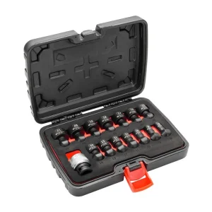 Powerbuilt 15 Piece 1/2in. Dr. Metric Quick-Change Swivel Socket Set With Adapter 643032ECE