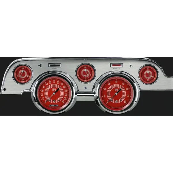 Classic Instruments V8 Red Steelie Mustang 67-68 5 Gauge Brushed Aluminum MU67V8RSBA