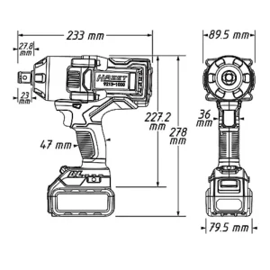 Hazet Cordless Impact Wrench 4 Pieces 9213-1000Lb/4