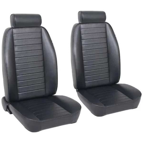 TMI Classic So-Cal Bucket Seats, w/ Mini Headrest Black Yukon Cricket Vinyl 47-9442-6470