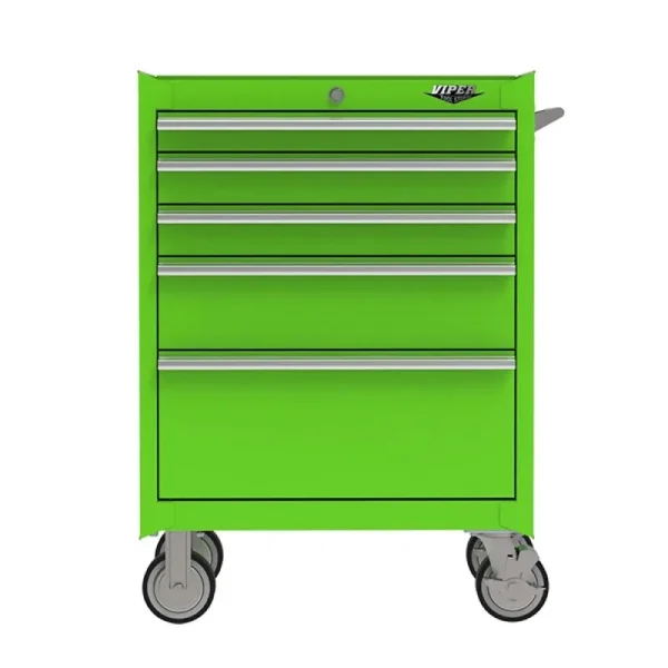 Viper Tool Storage 26-in 5-Drawer Rolling Cabinet with Soft Close Slides, Lime Green LB2605RSC