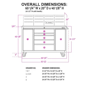 The Original Pink Box 60-in 7-Drawer Workstation, Pink PB6007WSR
