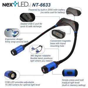 NextLED Rechargeable Dimmable Neck Light with Magnetic Base – NT-6633