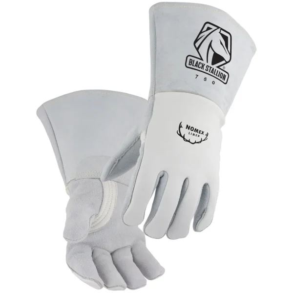 Black Stallion 750L Premium Grain Elkskin Stick glove with Nomex® Lined Back, Pearl White, Large, 12/PACK