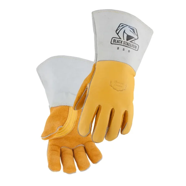 Black Stallion 850XL Premium Grain Elkskin Stick glove with Nomex® Lined Back, Gold, X-Large