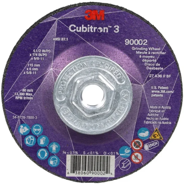 3M Cubitron 3 Depressed Center Grinding Wheel w/Hub – 4 1/2″ X 1/4″ Type 27 90002