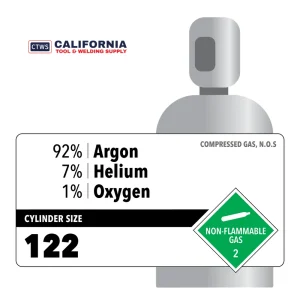 92% Argon, 7% Helium, 1% Oxygen, 122, Industrial, 130 ft3, Varied (V), CGA 580