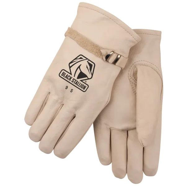 Black Stallion 95L Premium Grain Cowhide Drivers Glove with Pull Strap, Large, 12/PACK