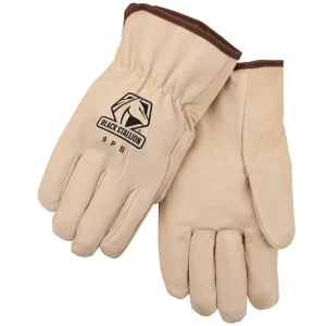BLACK STALLION 9PBM GRAIN PIGSKIN — ELASTIC WRIST ECONOMY DRIVER’S STYLE GLOVES, MEDIUM, 12/PACK