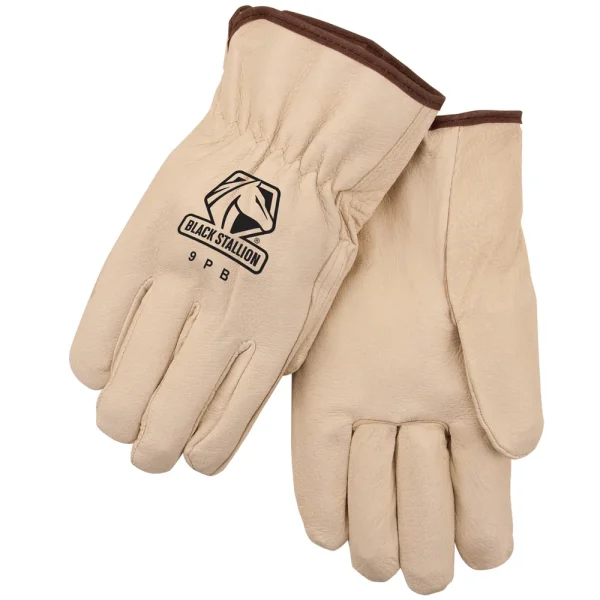 BLACK STALLION 9PBXL GRAIN PIGSKIN — ELASTIC WRIST ECONOMY DRIVER’S STYLE GLOVES, XLARGE, 12/PACK