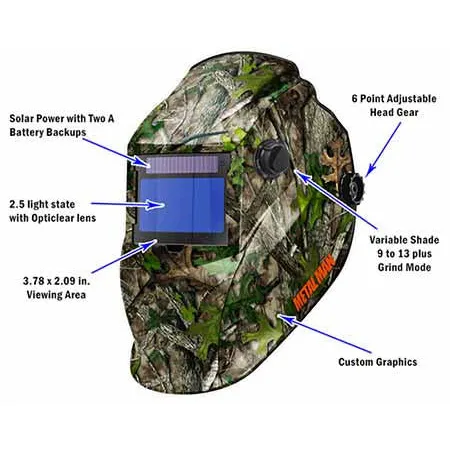 Metal Man AOCB8735SGC Camouflage BIG Window Variable Shade Auto Darkening Welding Helmet