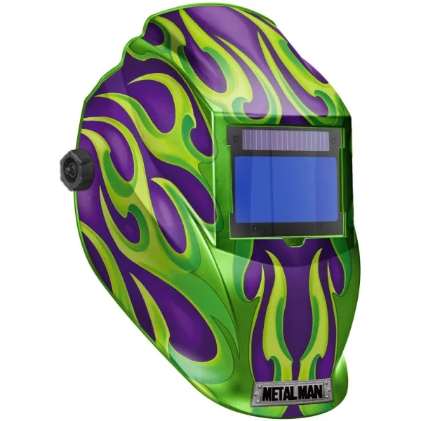 Metal Man APG8735SGC Purple w/ Green Flames BIG Window Variable Shade Auto Darkening Welding Helmet