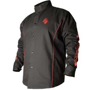 Black Stallion 60-8001-MD BSX® Contoured FR Cotton Welding Jacket, Black with Red Flames, MEDIUM
