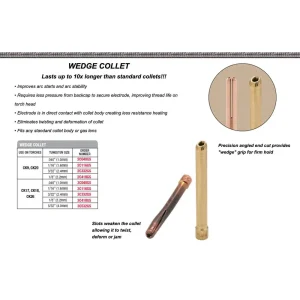 Wedge collet for 17/18/26 & 3-series TIG Torches (standard NOT stubby) – 5pk
